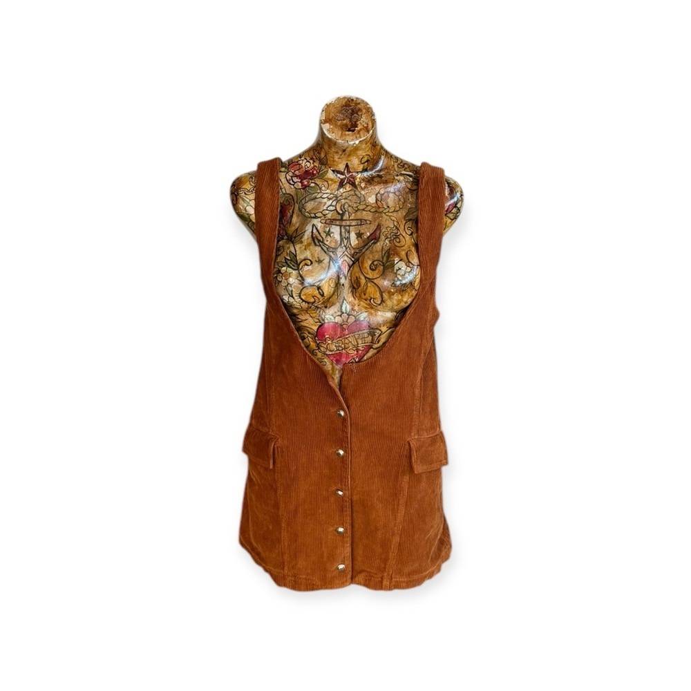 Zara one piece jumper dress top tunic corduroy brown sleeveless XS